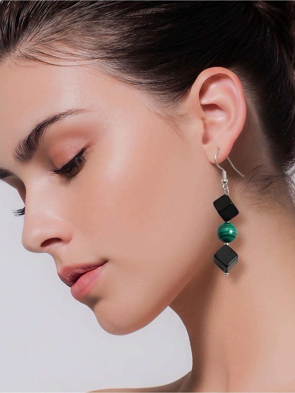 Handmade Malachite & Onyx Drop Earrings w/ Thai Silver NWT | Stones To Jewelry